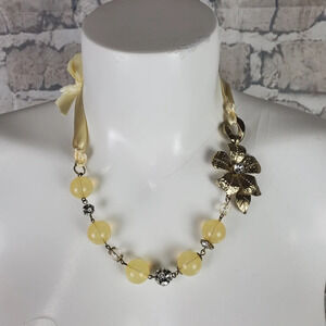 Vintage 90s Robert Rose Ribbon  Choker Pale Yellow Bridgerton Regencycore